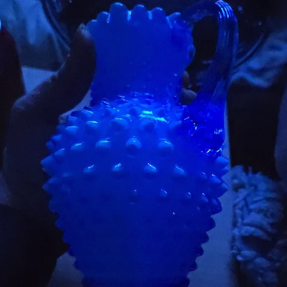 Blue Hobnail Glass Pitcher Fenton Opaque Blue Cased white milk glass Overlay - Picture 7 of 16